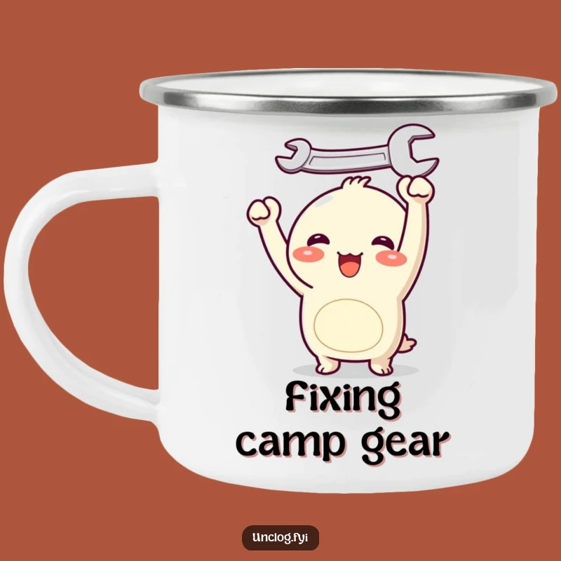 Funny Kawaii Wrench Camping Mug - Joyful Character Tool Humor Camp Cup