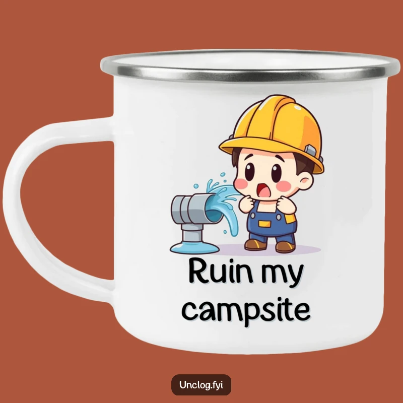 Funny Plumber Camping Mug: Water Pipe Surprise, Durable & Hilarious Outdoor Gift!
