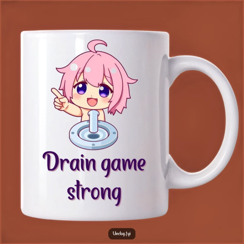 Funny Cleaning Mug: Proud Character Points to Clean Drain - Humorous Gift