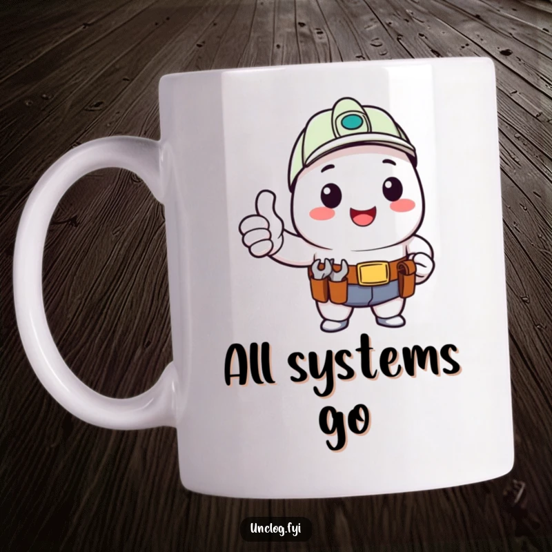 Funny Kawaii character giving a happy thumbs up with a tool belt, radiating positivity and DIY readiness.