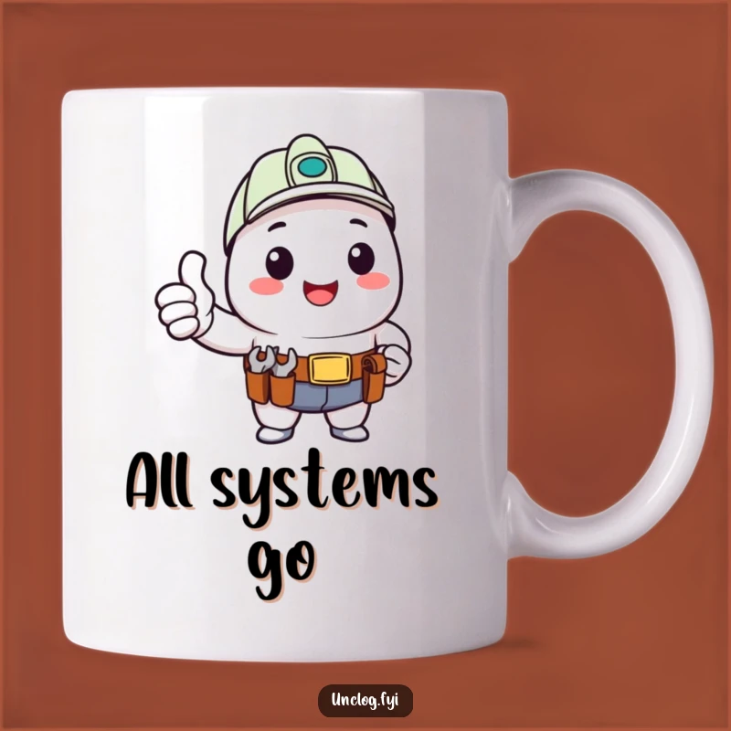 Funny Kawaii Tool Belt Mug - Happy Thumbs Up Character, Perfect Gift