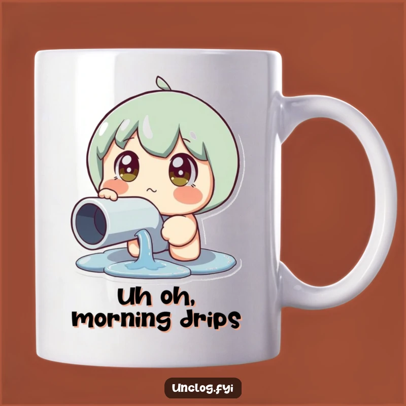 Funny Leaky Pipe Reaction Mug: Wide-Eyed Shocked Character Gift