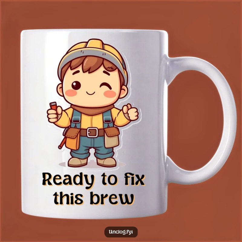 Funny Kawaii Handy Helper Mug: Smiling Fixer with Tool Belt, Perfect DIY Gift