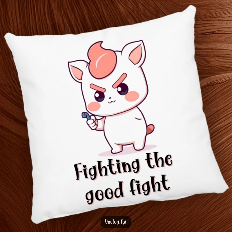 Funny Kawaii Pillow with a determined character pushing a plunger, offering a soft and humorous symbol of tackling problems.