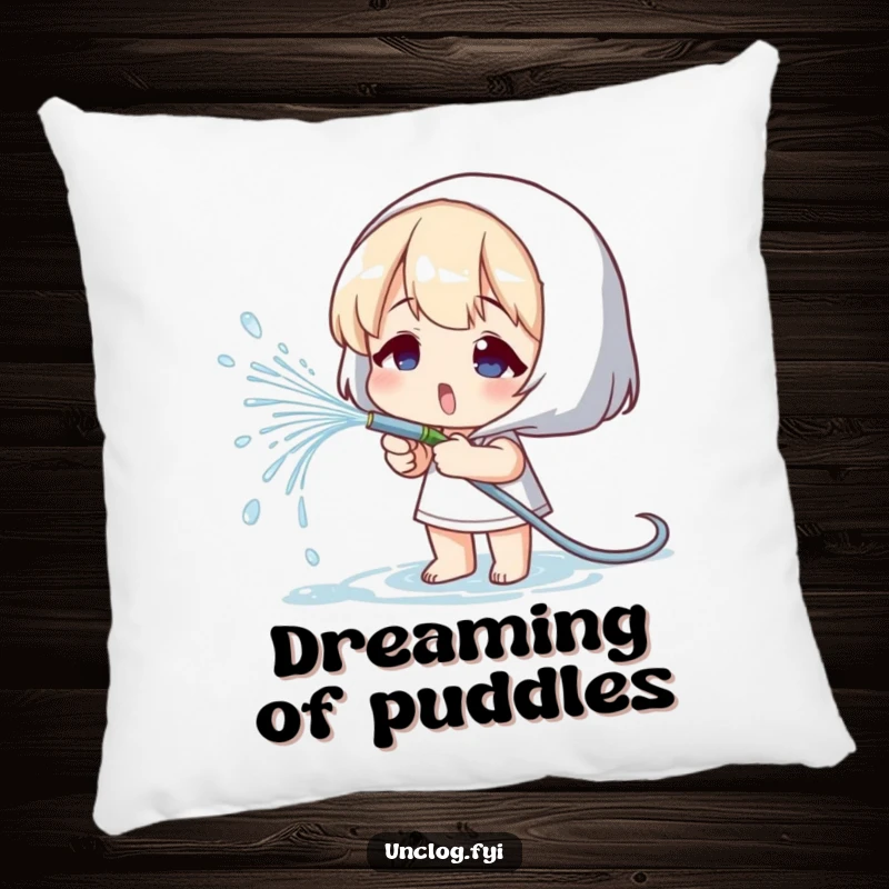 Funny pillow with a design of a character playfully spraying water from a small hose, perfect for garden-themed rooms.