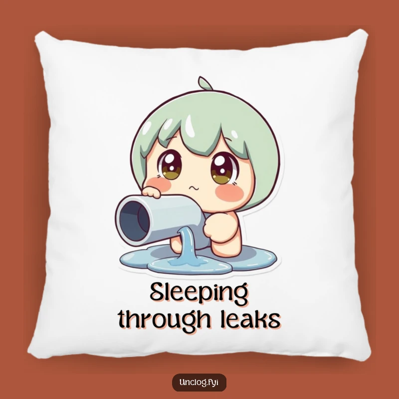 Funny Leaky Pipe Reaction Pillow: Cozy Comfort with Wide-Eyed Shock
