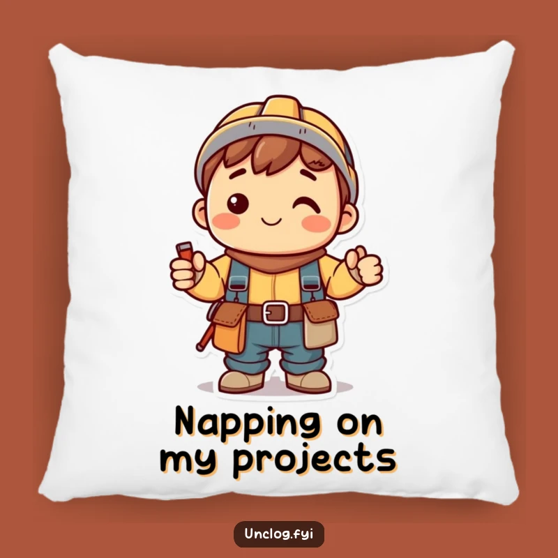 Funny Kawaii Helper Pillow: Smiling Character, Tool Belt, Cozy Comfort