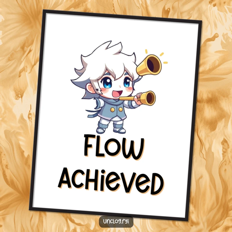 Funny digital art print of a character triumphantly holding a shiny, unclogged pipe. Instant downloadable success and humor.