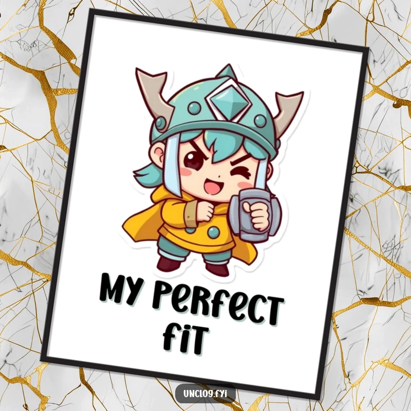 Funny Digital Art Print of a determined character cheerfully tightening a bolt, creating a focused and inspiring scene.