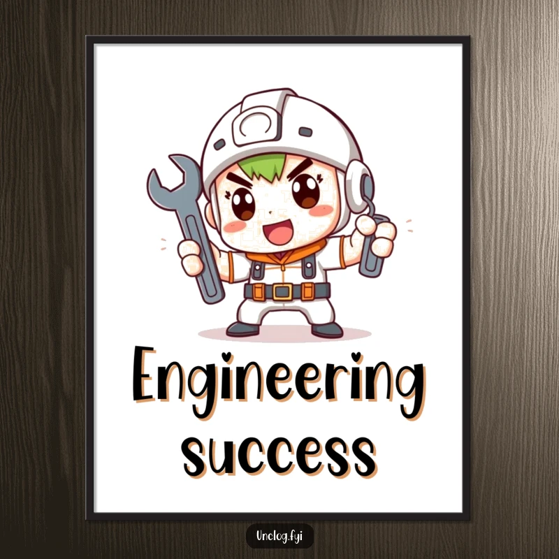 Funny Digital Art Print showing a cute character determinedly holding a wrench, great for wall decor gift.