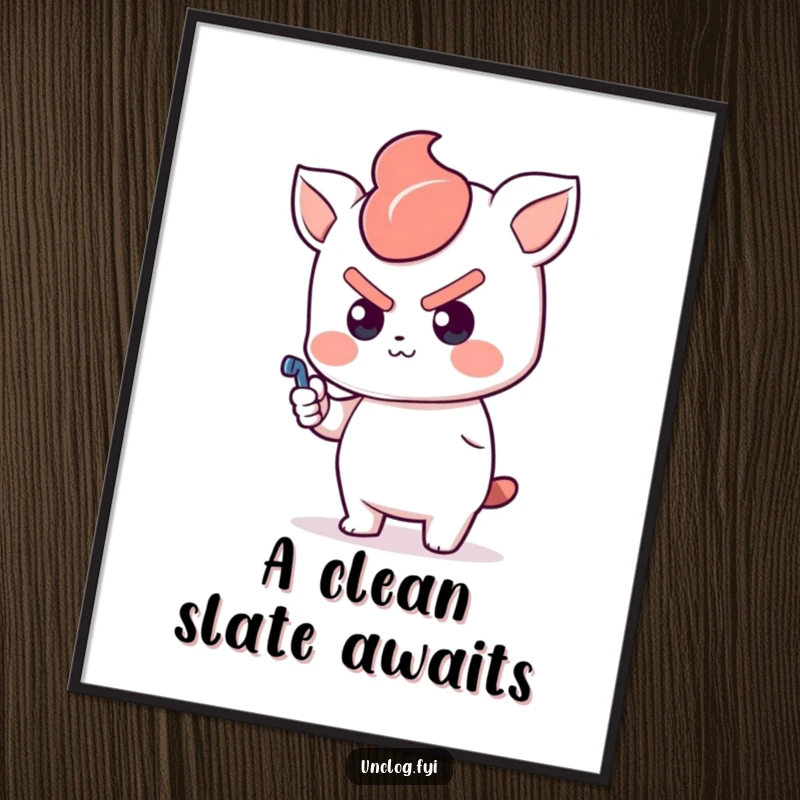 Funny Kawaii Digital Art Print: a determined character pushing a plunger, symbolizing perseverance and problem-solving for instant motivational decor.