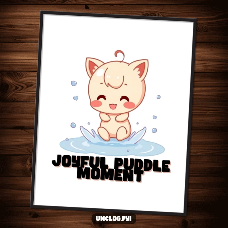 Funny Digital Art Print of a character gleefully splashing in a puddle, creating dynamic water effects and embodying pure, uninhibited playful joy.