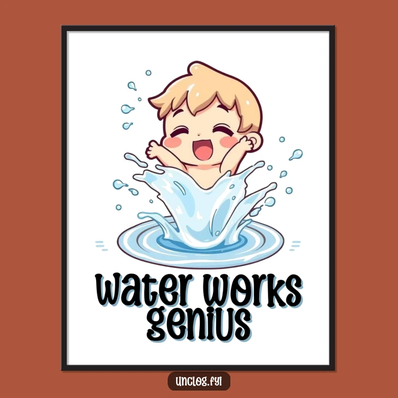 Funny Unclogged Drain Digital Art - Relief Splash Print, Instant Humorous Decor Gift