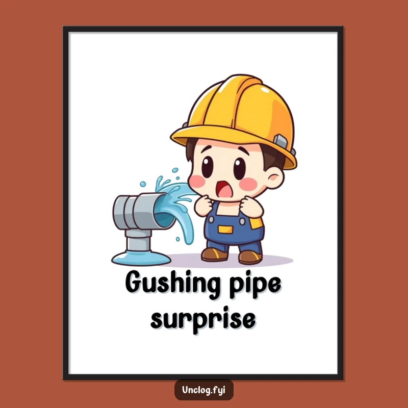 Funny Water Pipe Art Print: Shocked Plumber Scene, Hilarious Wall Decor, Instant Gift!