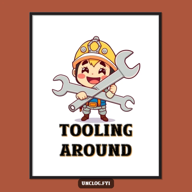 Funny Wrench Master Digital Print: Proud Character Wall Art for Your Space