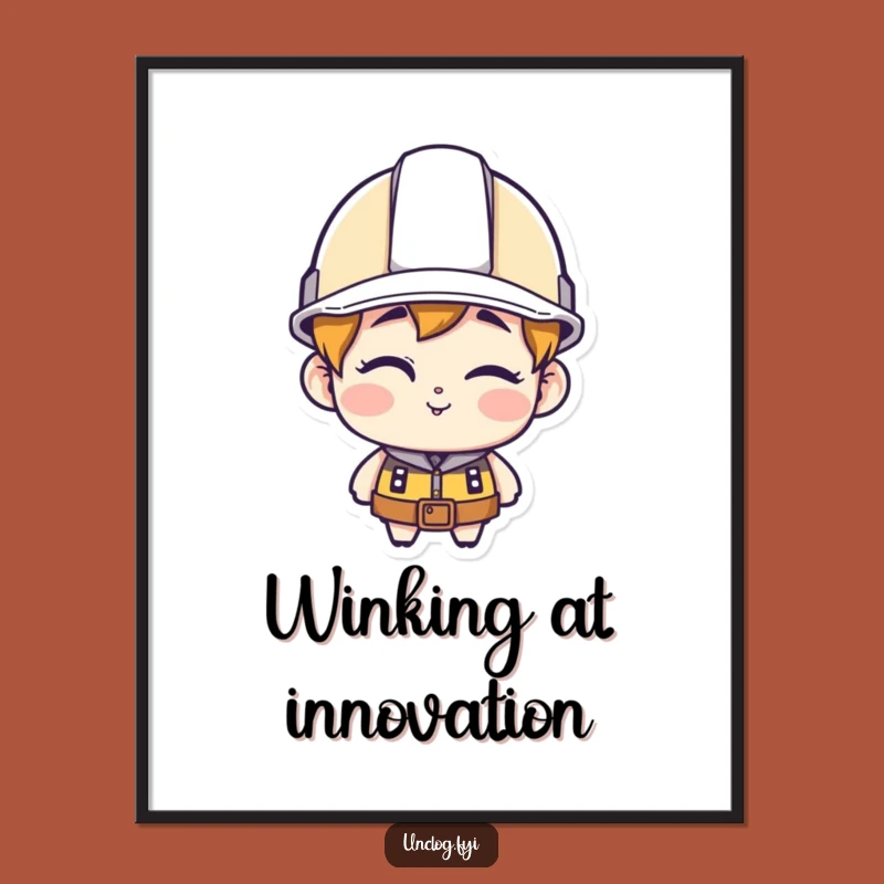 Funny Hard Hat Winking Digital Art - Construction Character for Confident Decor