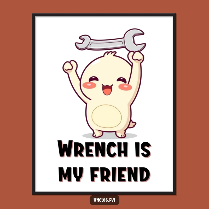 Funny Kawaii Wrench Digital Art - Joyful Character Tool Humor Print