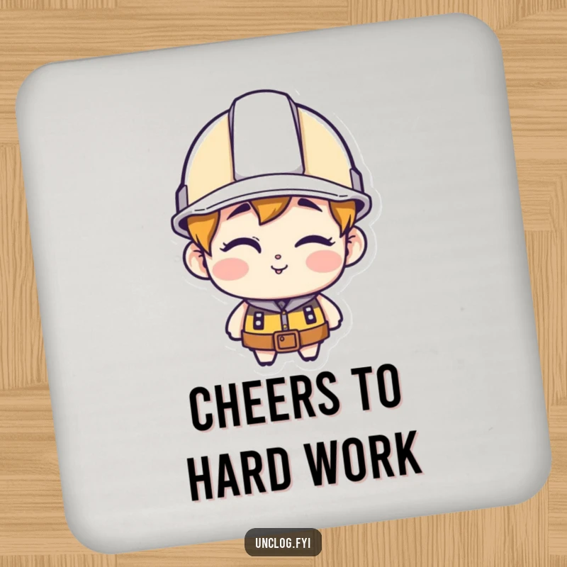 Funny character drink coasters, wearing a hard hat and winking, perfect for humorous surface protection.