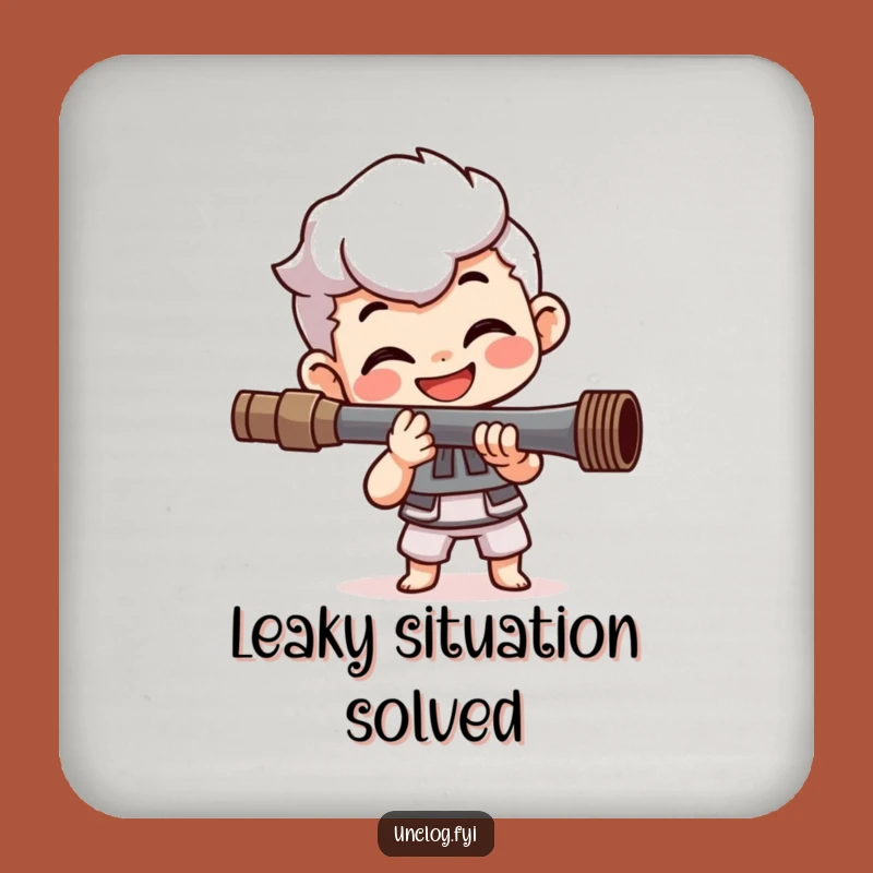 Funny Plumber's Drink Coaster: Happy Character Fixing Pipe, Protect Surfaces Funny Gift