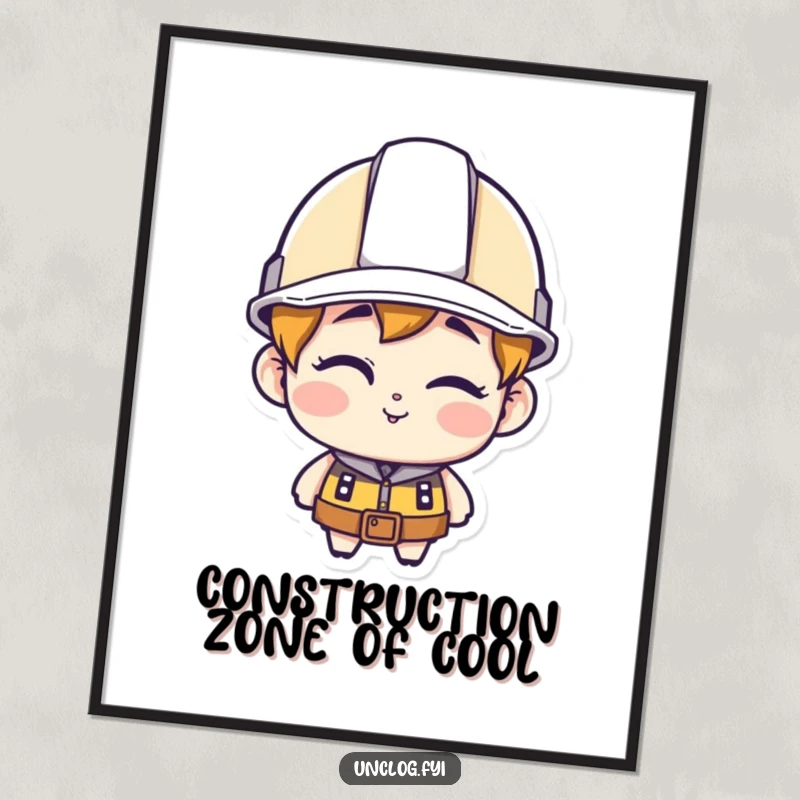 Funny character poster, wearing a hard hat and winking, perfect for humorous, confident wall art.