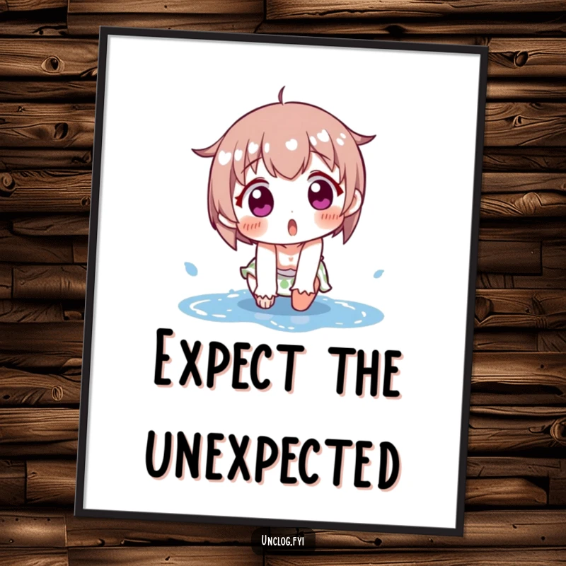 Funny poster art of a character comically slipping on a puddle, displaying a shocked expression and mid-air flail. Vibrant and humorous.