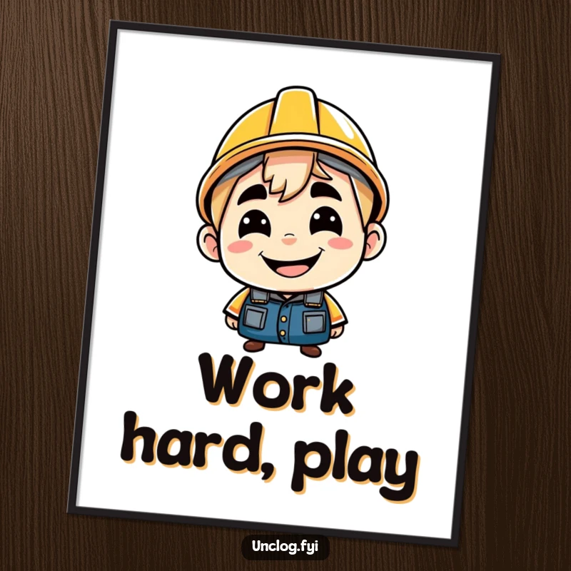 Funny poster art of a character with a cheeky grin, wearing a hard hat backwards. Conveys a sense of playful confidence and style.