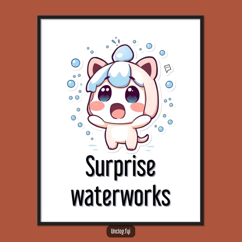 Funny Kawaii Water Poster - Humorous Surprise Character Wall Art Gift