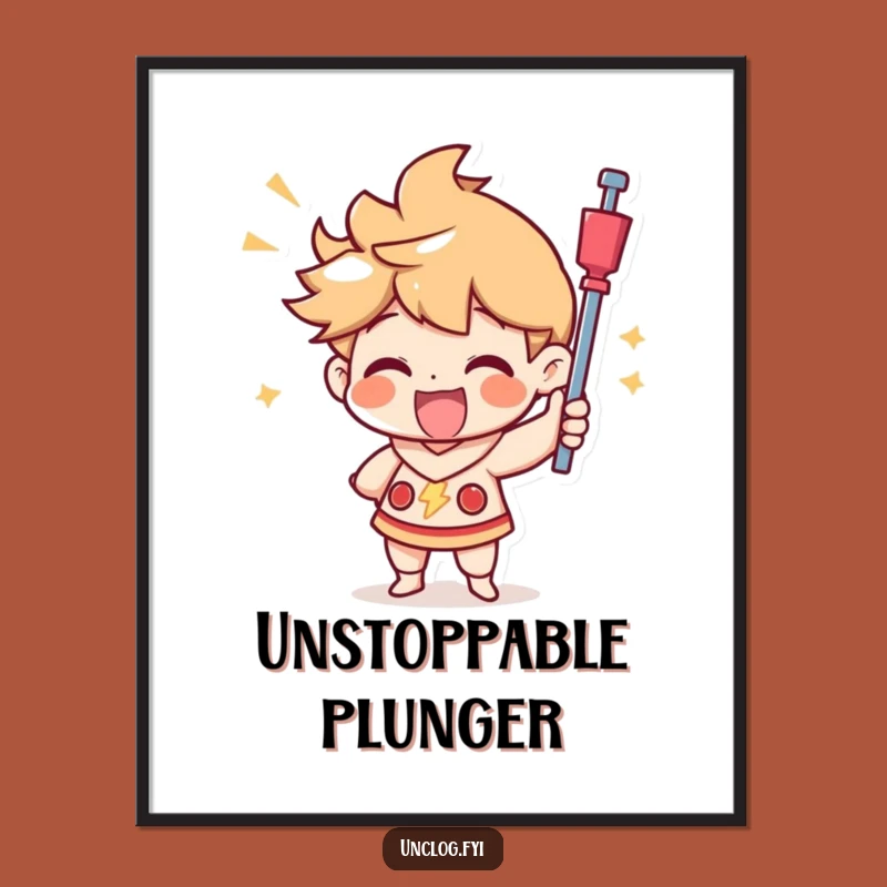 Funny Plunger Triumph Poster: Joyful Character's Victory, Inspiring Funny Gift Art