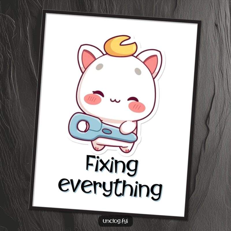 Funny repair guy poster featuring a character winking and offering a repair tool, symbolizing helpfulness and humor.