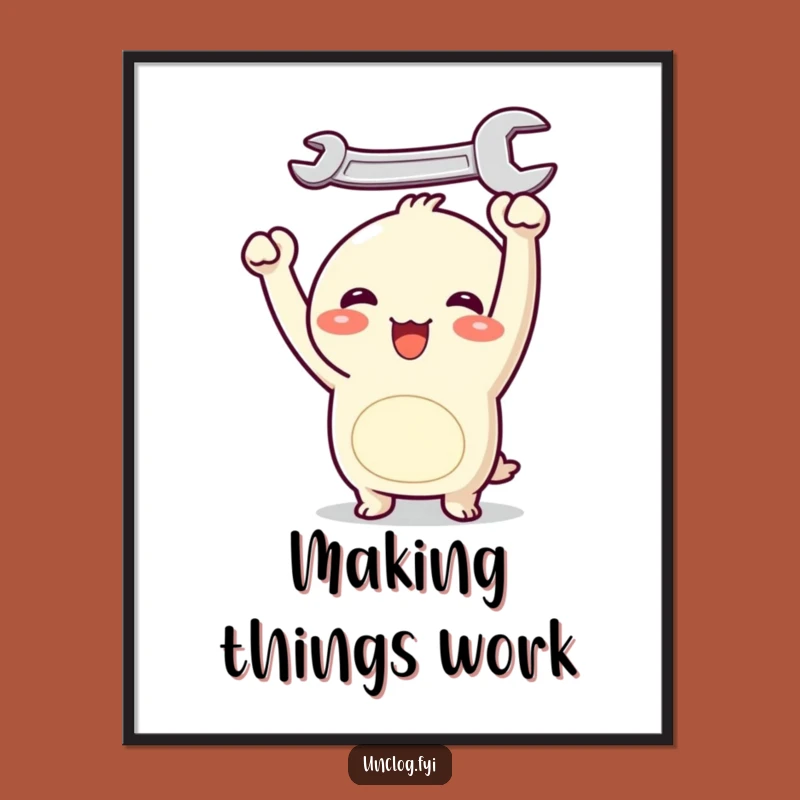 Funny Kawaii Wrench Poster - Joyful Character Tool Humor Wall Art