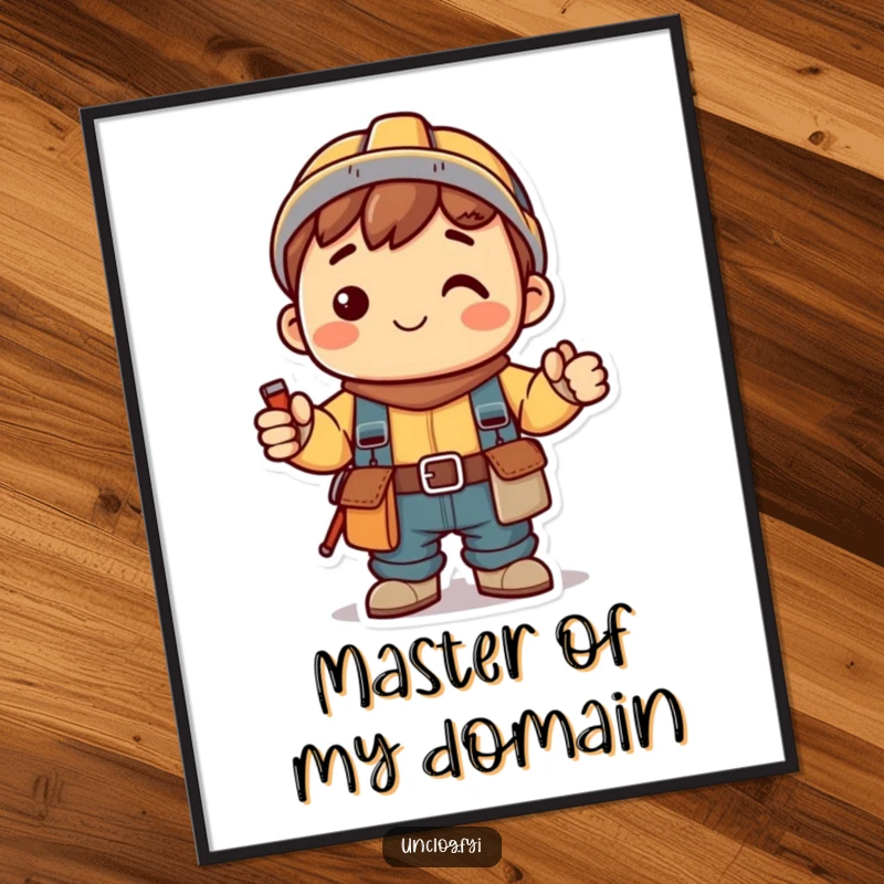 Funny Kawaii Poster of a smiling character wearing a tool belt, ready to tackle any project, adding a cheerful and handy vibe.