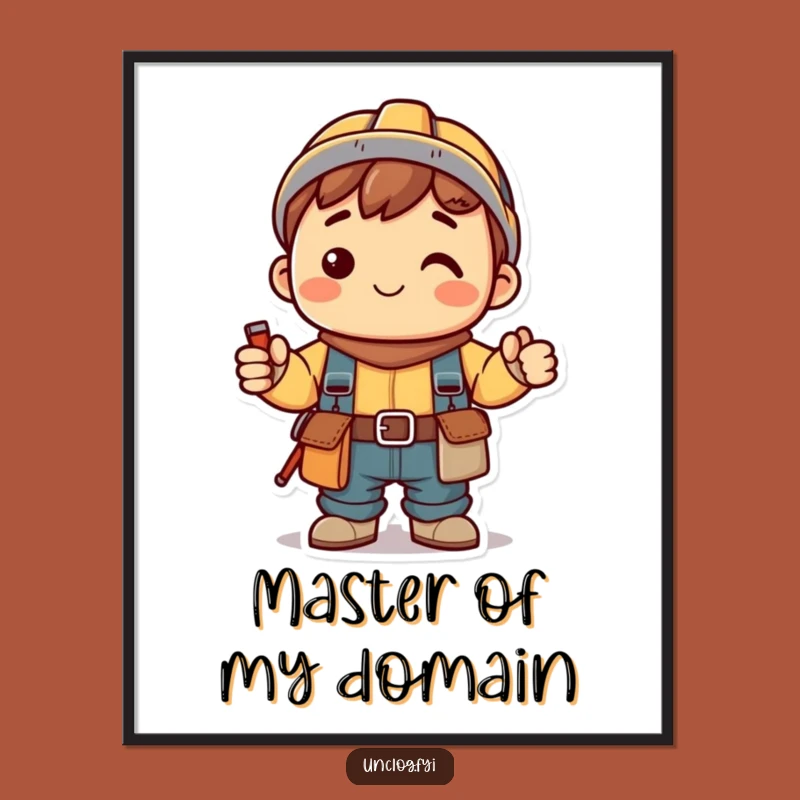 Funny Kawaii Handy Poster: Smiling Fixer with Tool Belt, Workshop Decor