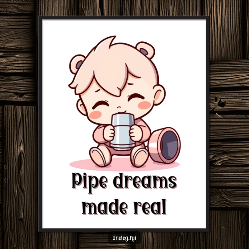 Funny Poster art of a character proudly showcasing a gleaming pipe fitting, embodying a love for DIY, plumbing, and mechanical precision.