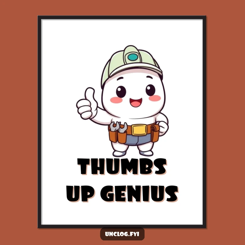 Funny Poster - Kawaii Character Thumbs Up, Tool Belt Ready, Wall Art