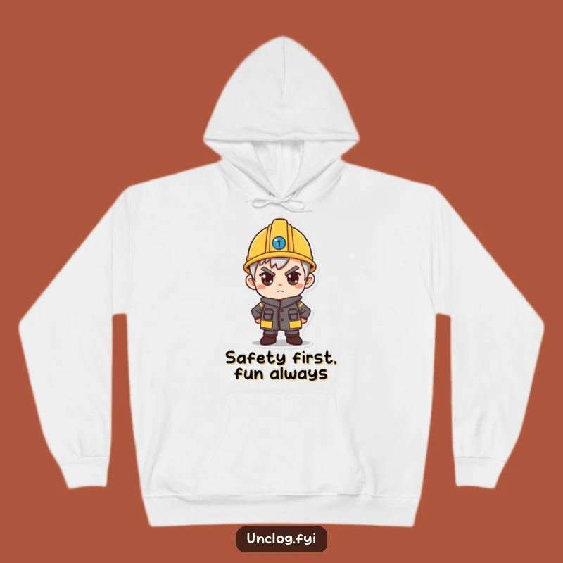 Funny Determined Character Hoodie: Hard Hat Ready - Cozy Motivation