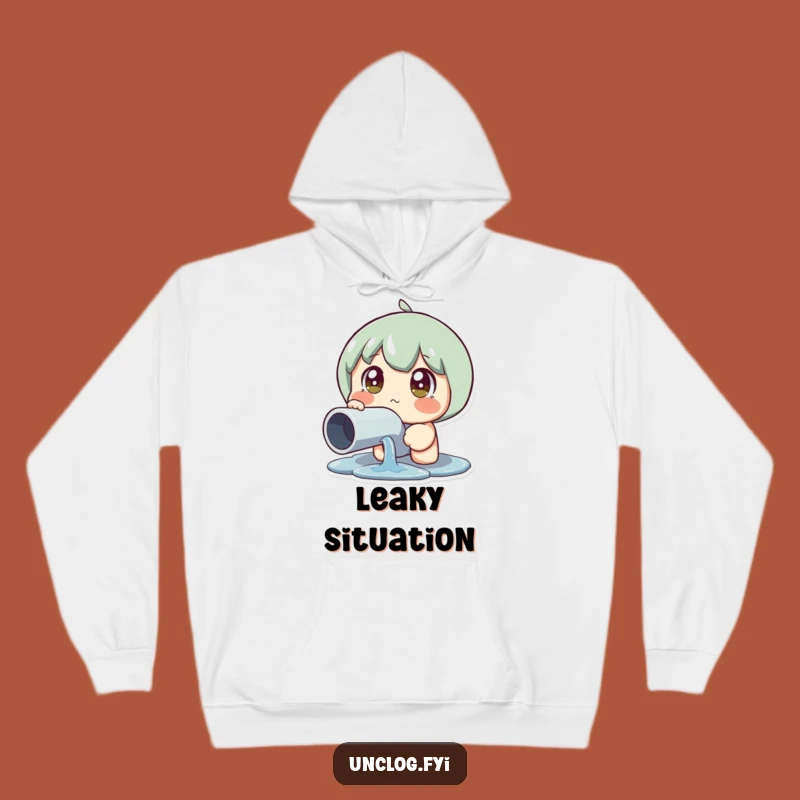 Funny Leaky Pipe Reaction Hoodie: Cozy Shocked Character Apparel