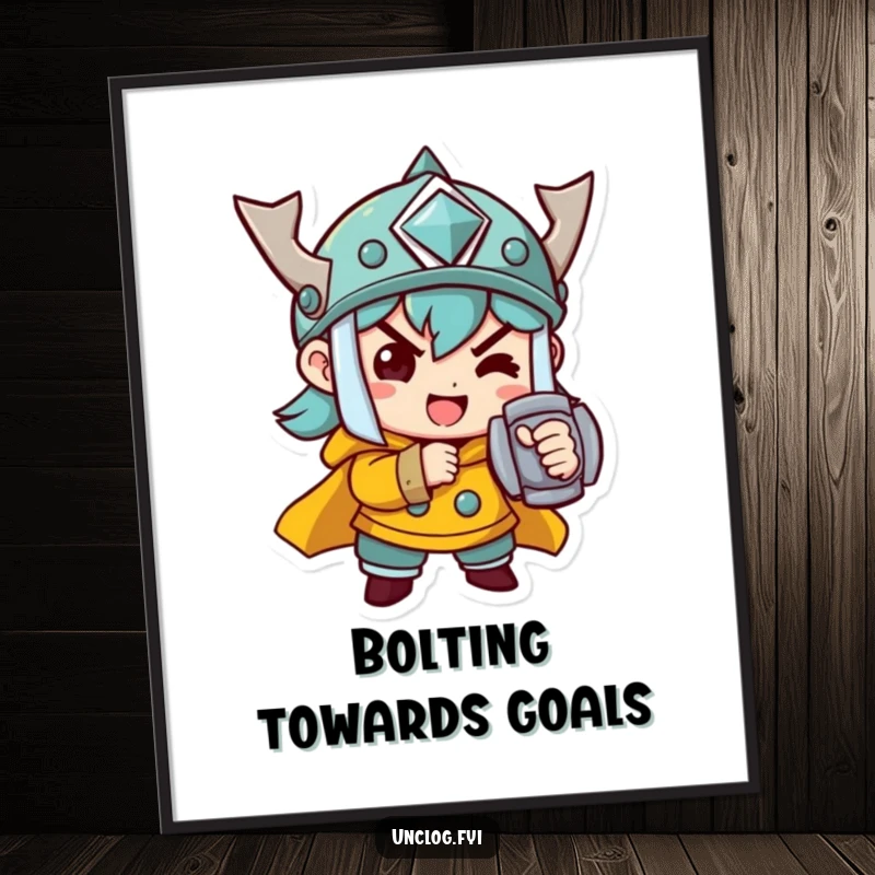 Funny Free Printable Wall Art: Cheerful character diligently tightening a bolt, symbolizing perseverance and strength.