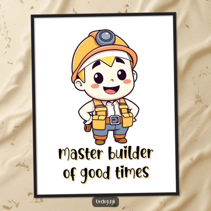 Funny Free Printable Wall Art DIY: Cheerful plumber with tool belt, confident pose, downloadable decor.