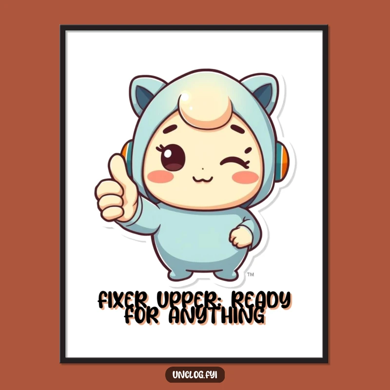 Funny Free Printable Wall Art: Cute Character Thumbs Up Fix - Downloadable Art Gift