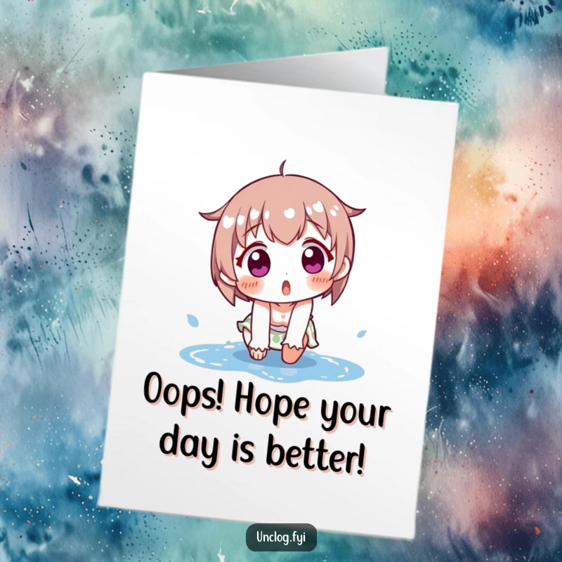 Funny Free Printable Birthday Card: Character comically slipping on a puddle, face full of surprise, ready to download.