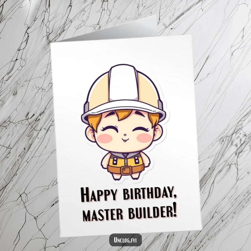 Funny Free Printable Birthday Card: A character in a hard hat winking playfully, sending a humorous birthday wish from the construction zone.