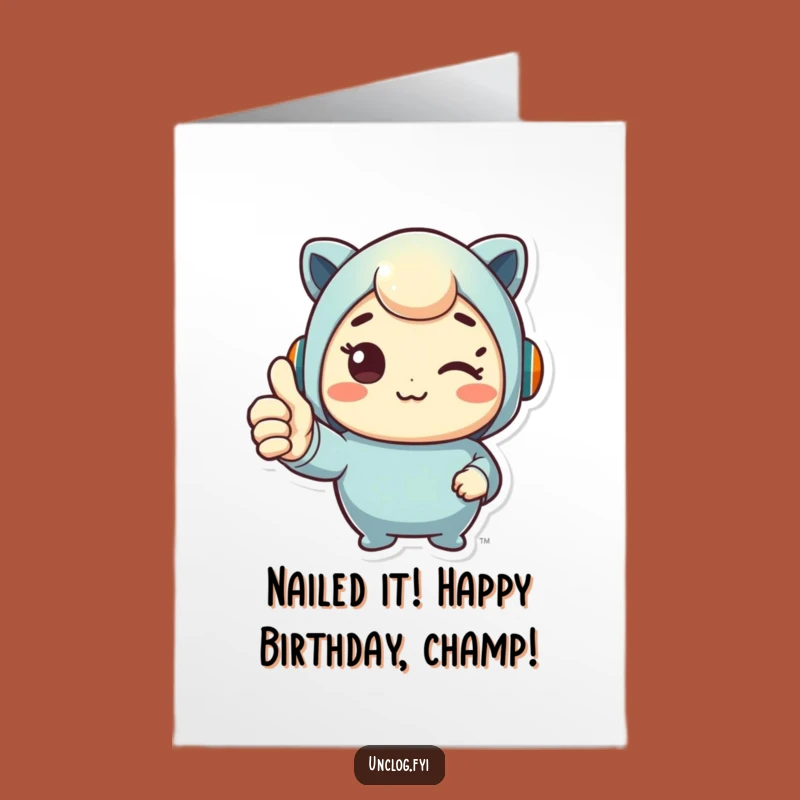 Free Printable Funny Birthday Card: Cute Character Thumbs Up Fix - Downloadable Gift