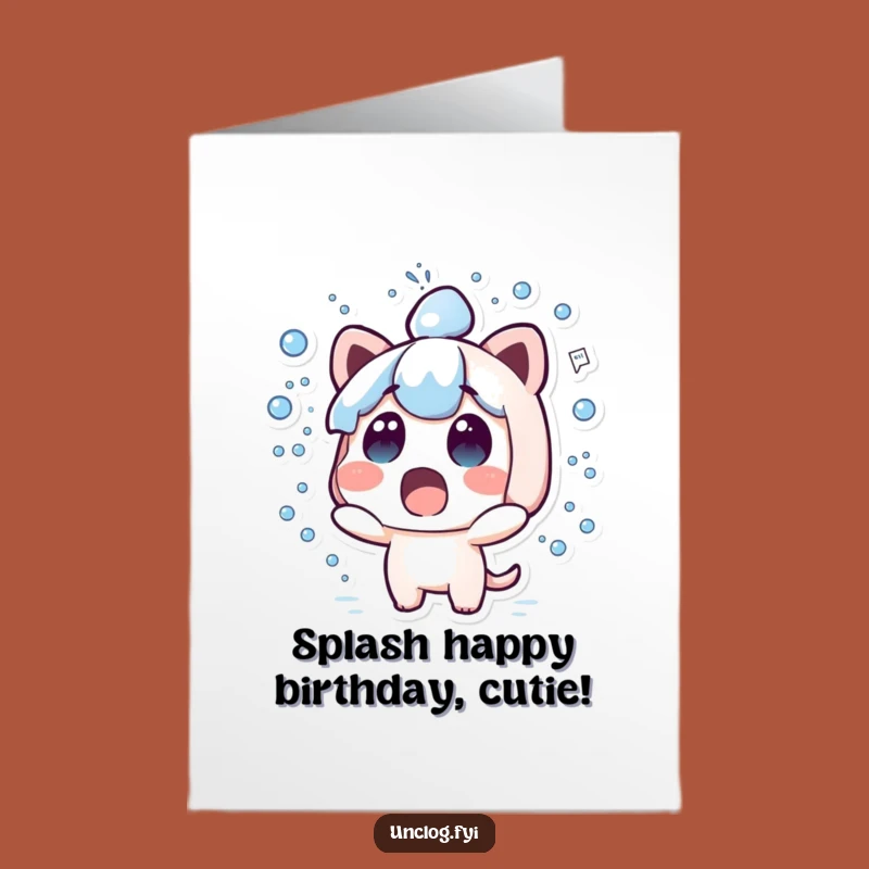 Free Printable Birthday Card: Surprised Kawaii Splash - Funny Digital Download Gift