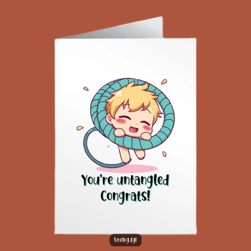 Free Printable Congrats Card: Comical Hosepipe Tangle Character, Downloadable Celebration Gift