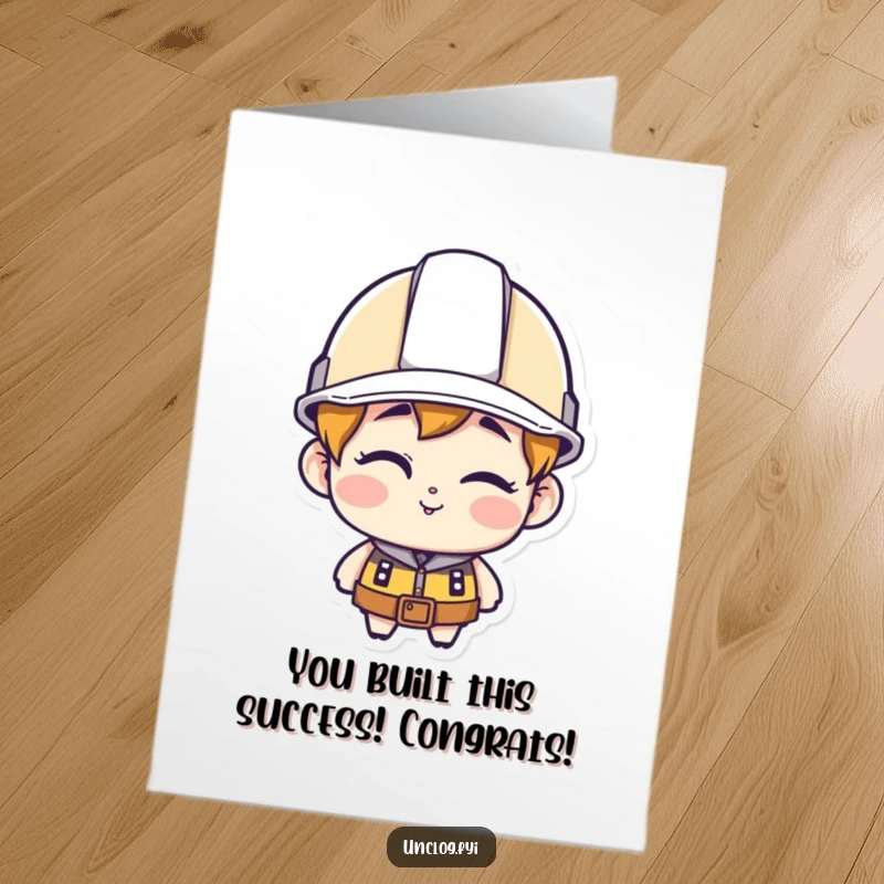 Funny Free Printable Congratulations Card: A character wearing a hard hat and giving a charming wink, celebrating success with a confident vibe.