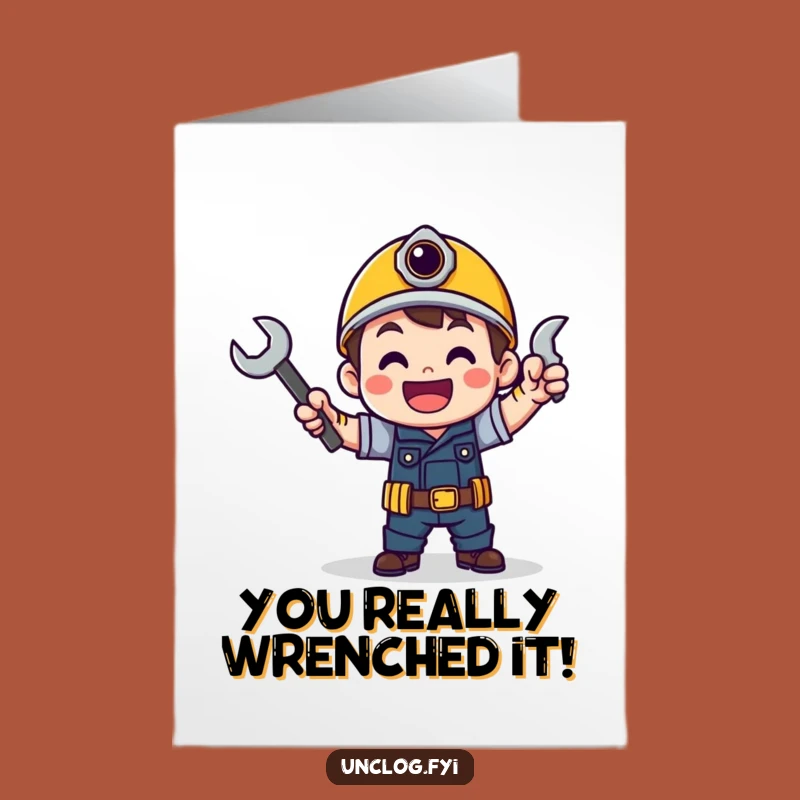 Free Printable Mechanic Congrats Card: Victory Dance Wrench, Funny Downloadable Success