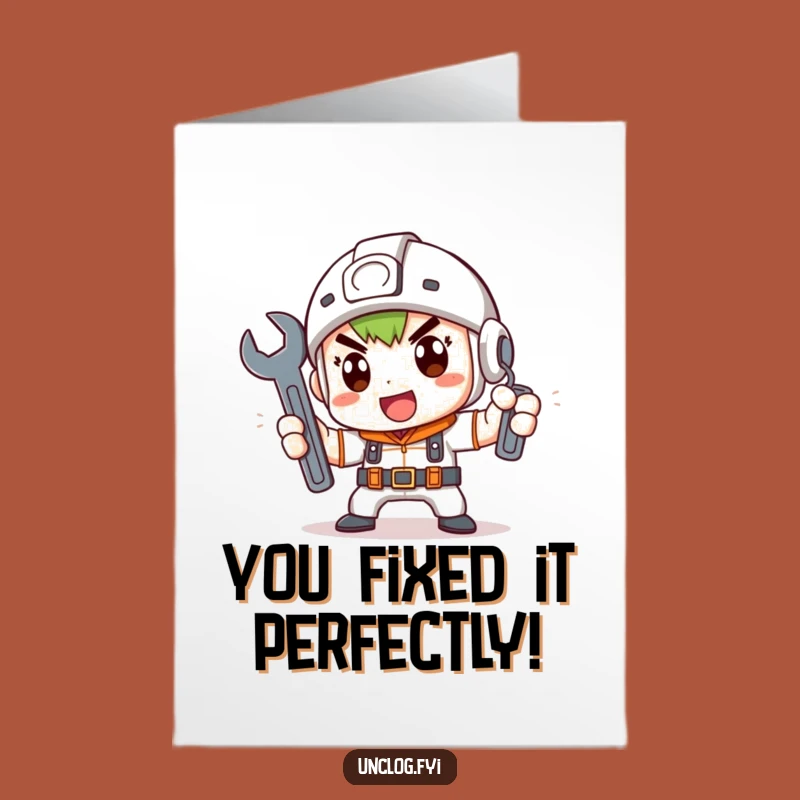 Free Printable Congrats Card: Determined Fixer Character Downloadable Gift