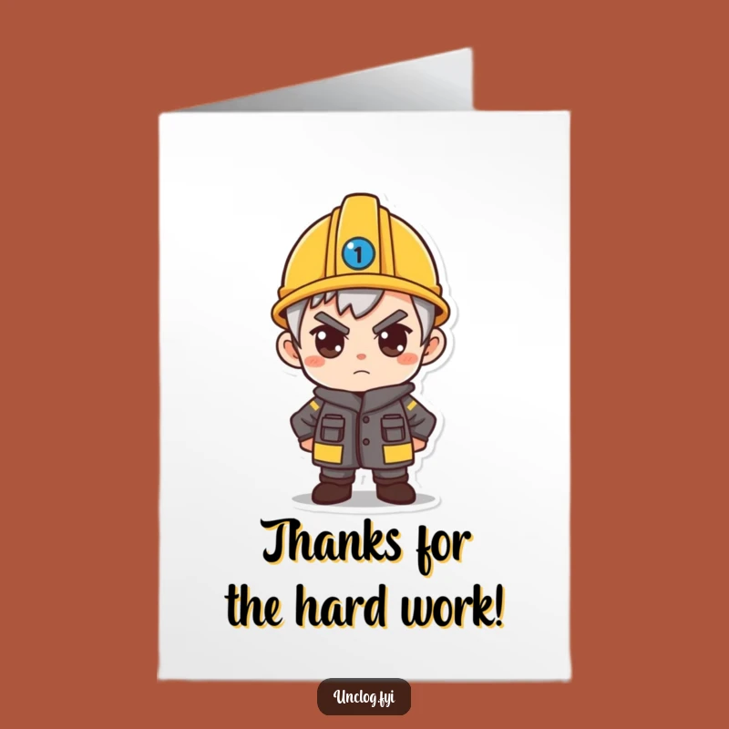 Free Printable Thank You Card: Hard Hat Gratitude Funny Character Downloadable