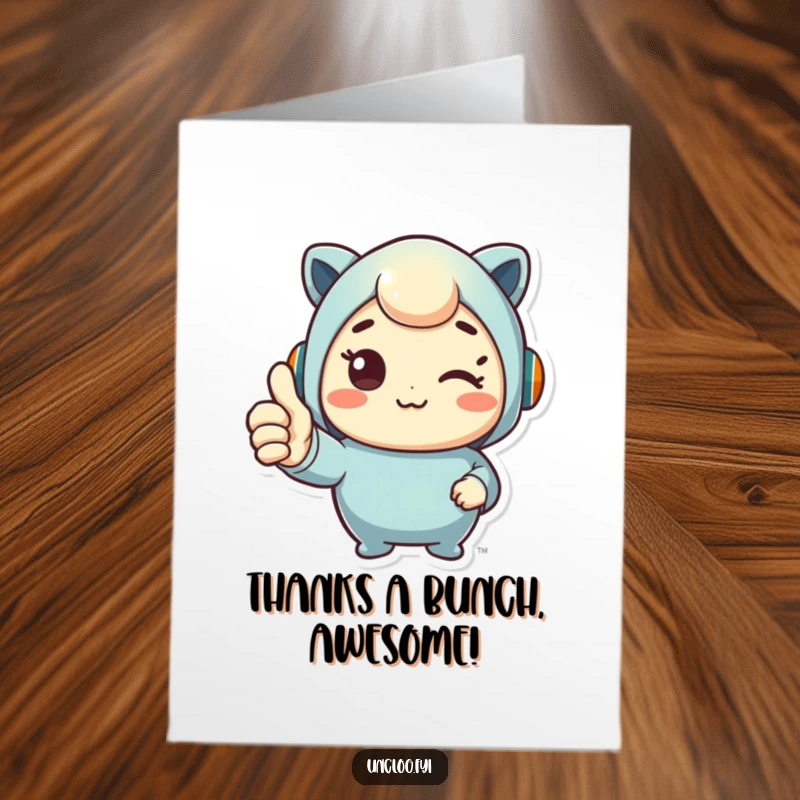 Funny Free Printable Thank You Card: Cute character giving a big thumbs up, expressing thanks after a job well done.