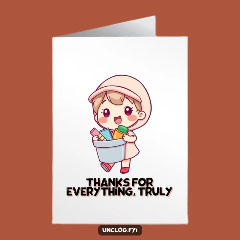 Free Printable Kawaii Helper Thank You Card - Funny Bucket Supplies DIY Gift